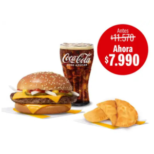 Cuarto de Libra con Queso + Empanadas + Bebida grande